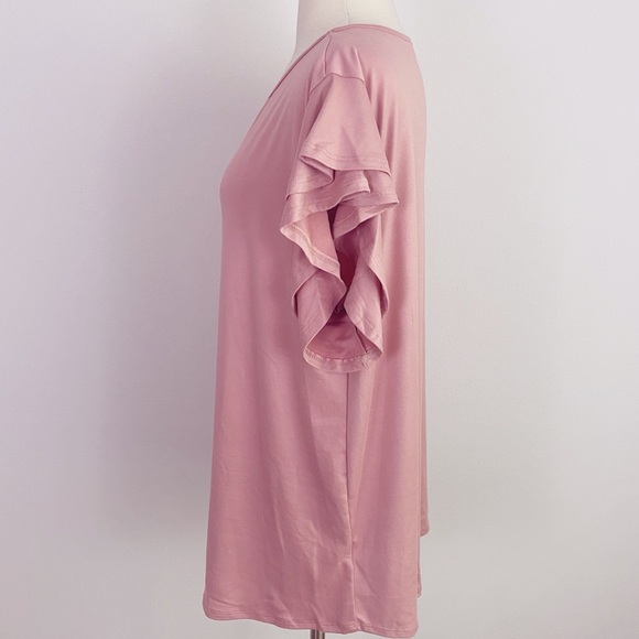 You & Me Double Ruffle Sleeve Knit Pullover Blouse Women’s Plus 1X Dusty Pink - Picture 7 of 9